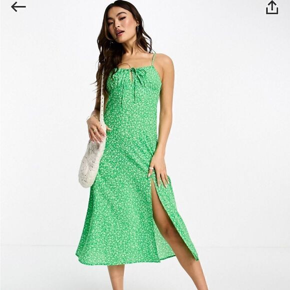 Green floral maxi dress with split - Picture 2 of 4